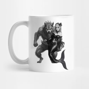 Black and White Mermaid and Werewolf Boyfriend Mug